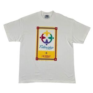 NOS 90s Y2K Fellowship in Christ Jesus T Shirt Crossings Book Club Lee Vintage